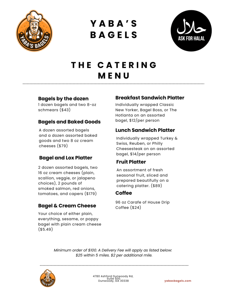 Yaba's Bagels Catering Menu