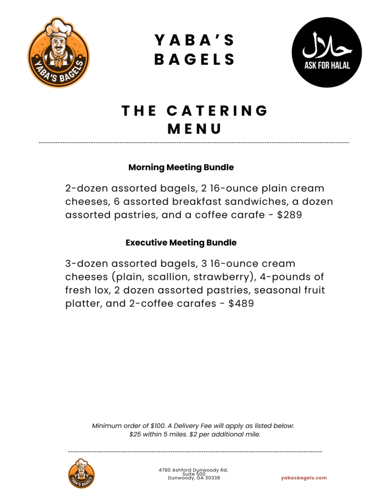 Yaba's Bagels Catering Menu